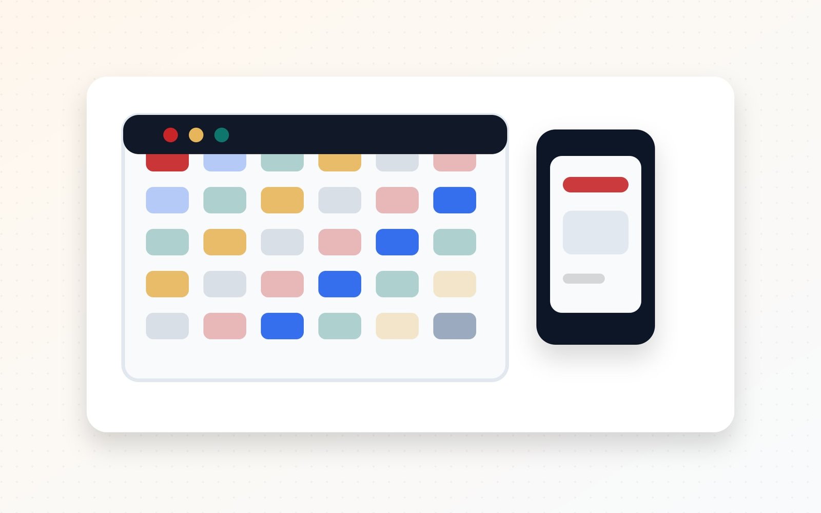 Campaign content calendar connected to a mobile publishing preview.